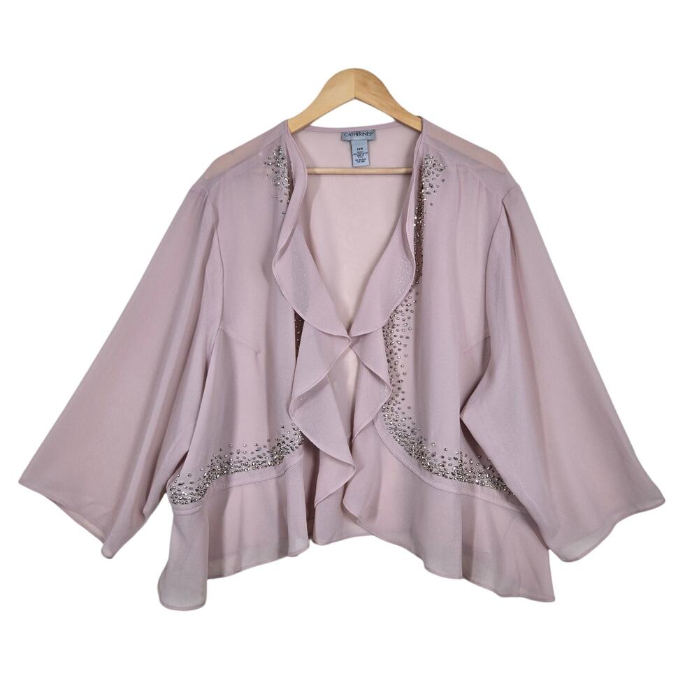 Y2K Catherines 32W Blush Sheer Beaded Chiffon Jacket Romantic Evening